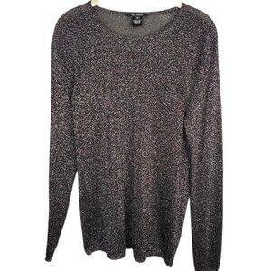 PINK TARTAN Women's Festive Holiday Black/Silver Metallic Knitted Sweater Large